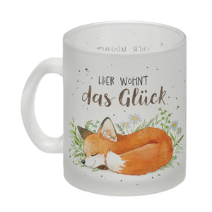Hier wohnt das Glück Kaffeebecher mit Fuchs im Aquarell-Stil