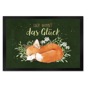 Hier wohnt das Glück Fußmatte in 35x50 cm mit Fuchs im Aquarell-Stil