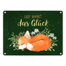 Fuchs Metallschild in 15x20 cm mit Spruch Hier wohnt das Glück