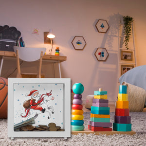 Weihnachtsmann auf Einhorn Spardose