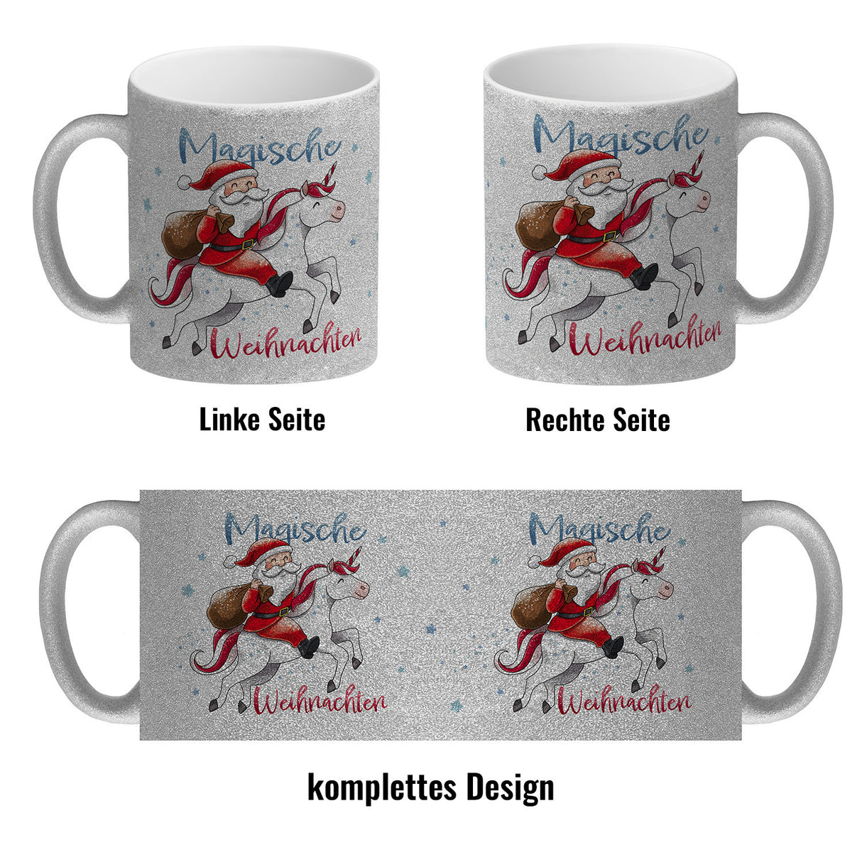 Weihnachtsmann auf Einhorn Kaffeebecher mit Spruch Magische Weihnachten