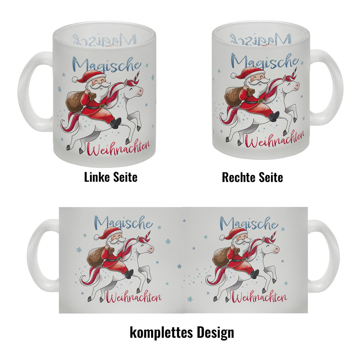 Weihnachtsmann auf Einhorn Kaffeebecher mit Spruch Magische Weihnachten