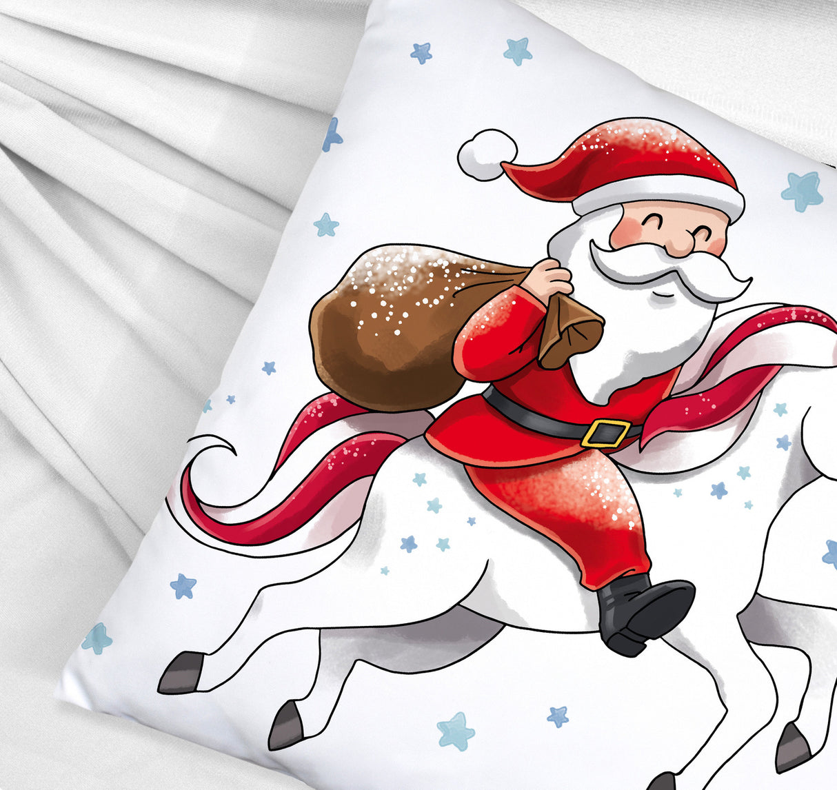 Weihnachtsmann auf Einhorn Kissen