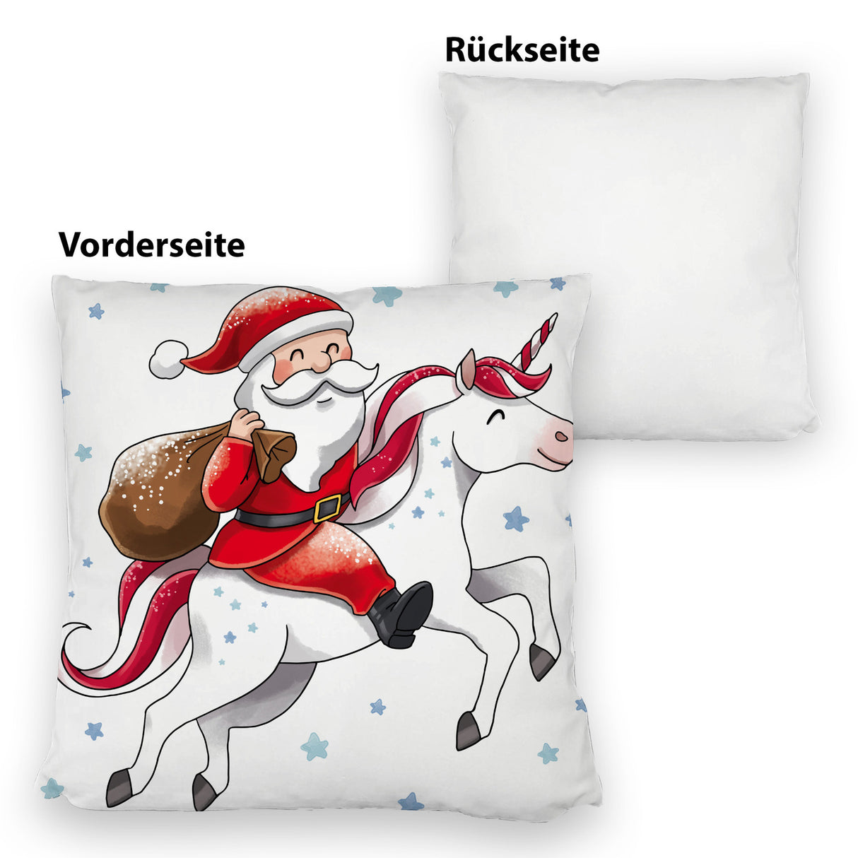 Weihnachtsmann auf Einhorn Kissen