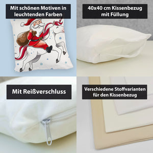 Weihnachtsmann auf Einhorn Kissen