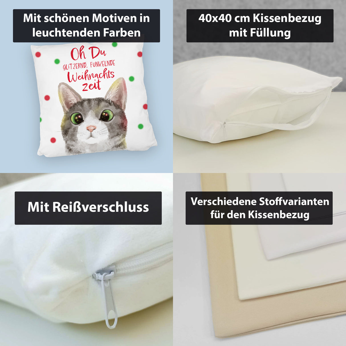 Oh Du glitzernd funkelnde Weihnachtszeit Katze Kissen