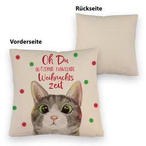 Oh Du glitzernd funkelnde Weihnachtszeit Katze Kissen