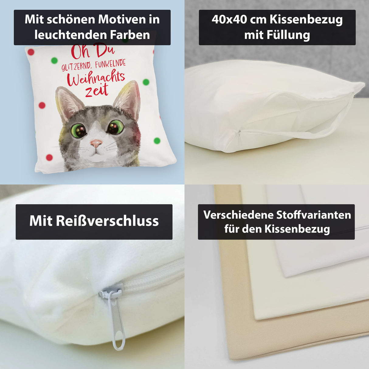 Oh Du glitzernd funkelnde Weihnachtszeit Katze Kissen
