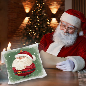 Weihnachtsmann und Rotkehlchen Kissen mit grünem Hintergrund