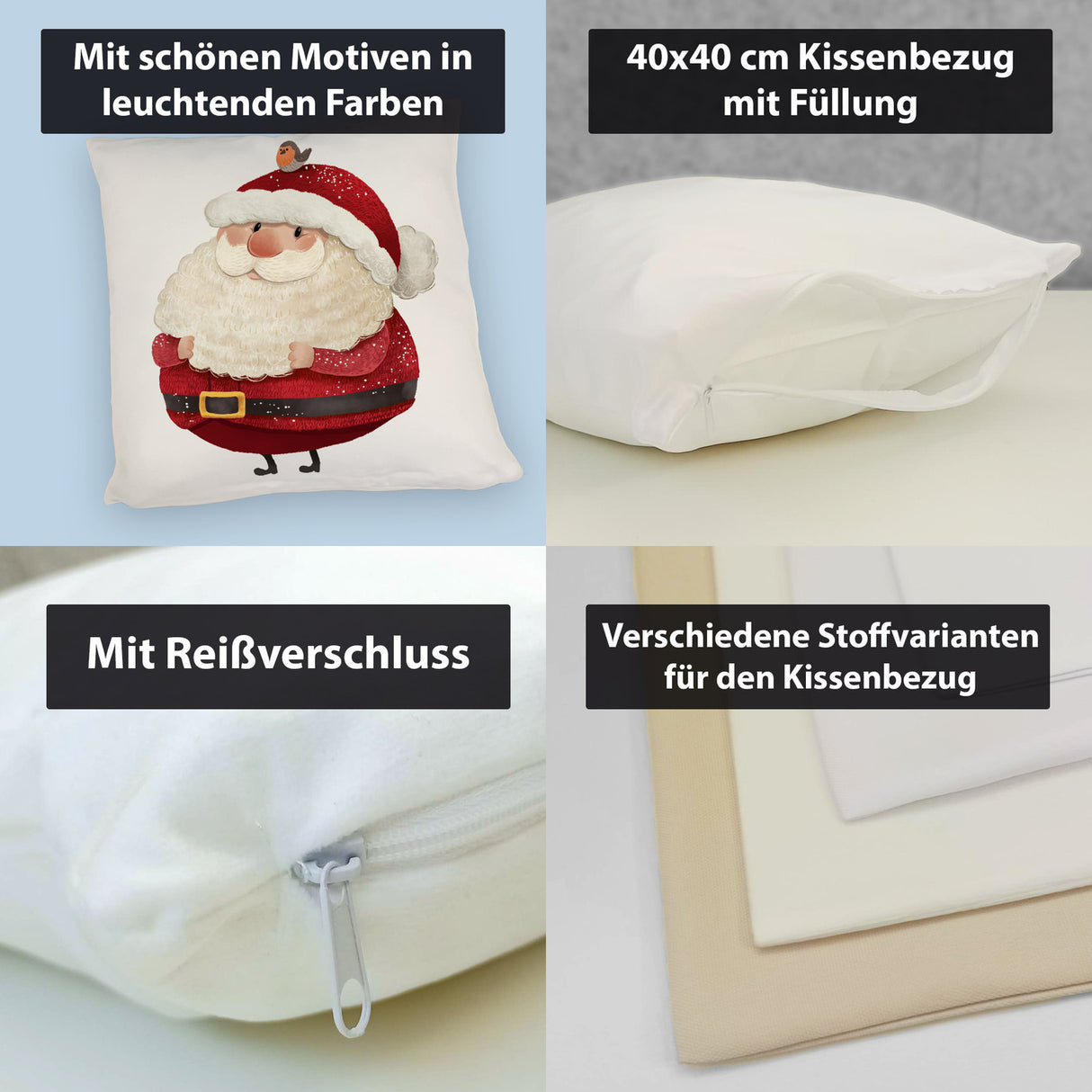 Weihnachtsmann und Rotkehlchen Kissen mit grünem Hintergrund