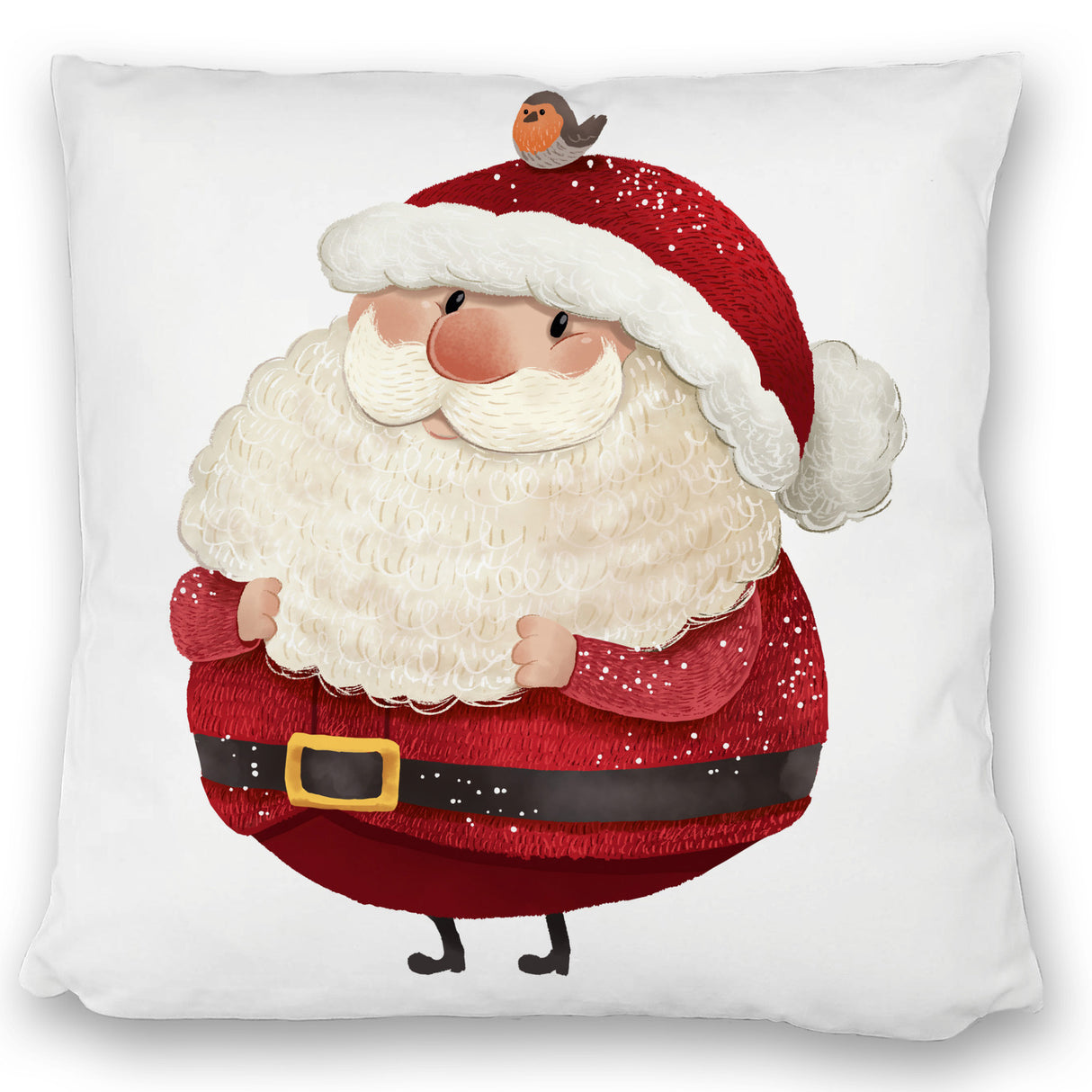 Weihnachtsmann und Rotkehlchen Kissen mit grünem Hintergrund