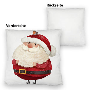 Weihnachtsmann und Rotkehlchen Kissen mit grünem Hintergrund