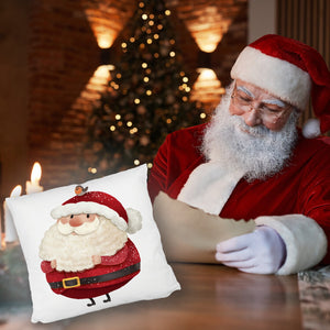 Weihnachtsmann und Rotkehlchen Kissen mit grünem Hintergrund