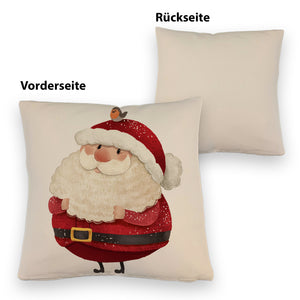 Weihnachtsmann und Rotkehlchen Kissen mit grünem Hintergrund