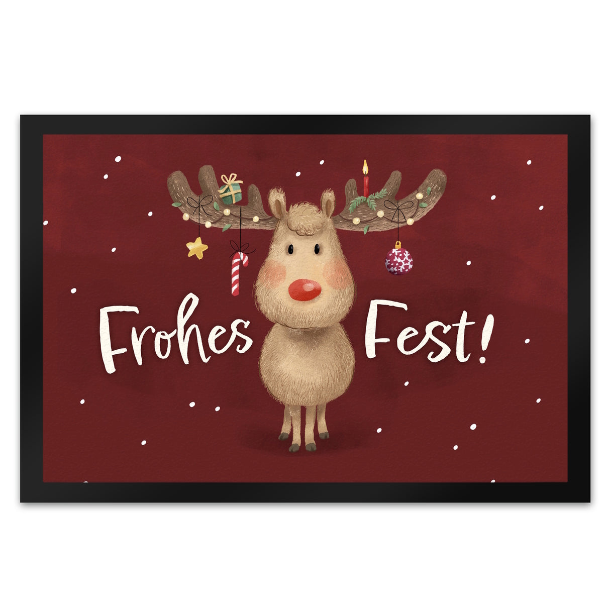 Frohes Fest Rentier mit Weihnachtsschmuck Fußmatte in 35x50 cm