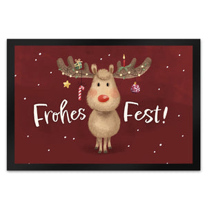 Frohes Fest Rentier mit Weihnachtsschmuck Fußmatte in 35x50 cm