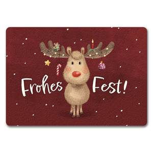 Frohes Fest Rentier mit Weihnachtsschmuck Fußmatte in 35x50 cm