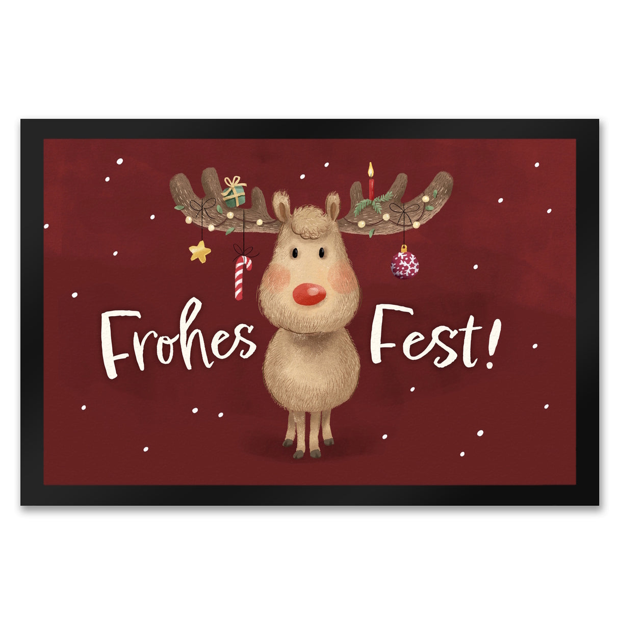 Frohes Fest Rentier mit Weihnachtsschmuck Fußmatte in 35x50 cm