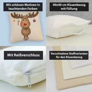 Rentier mit Weihnachtsschmuck Kissen mit rotem Hintergrund