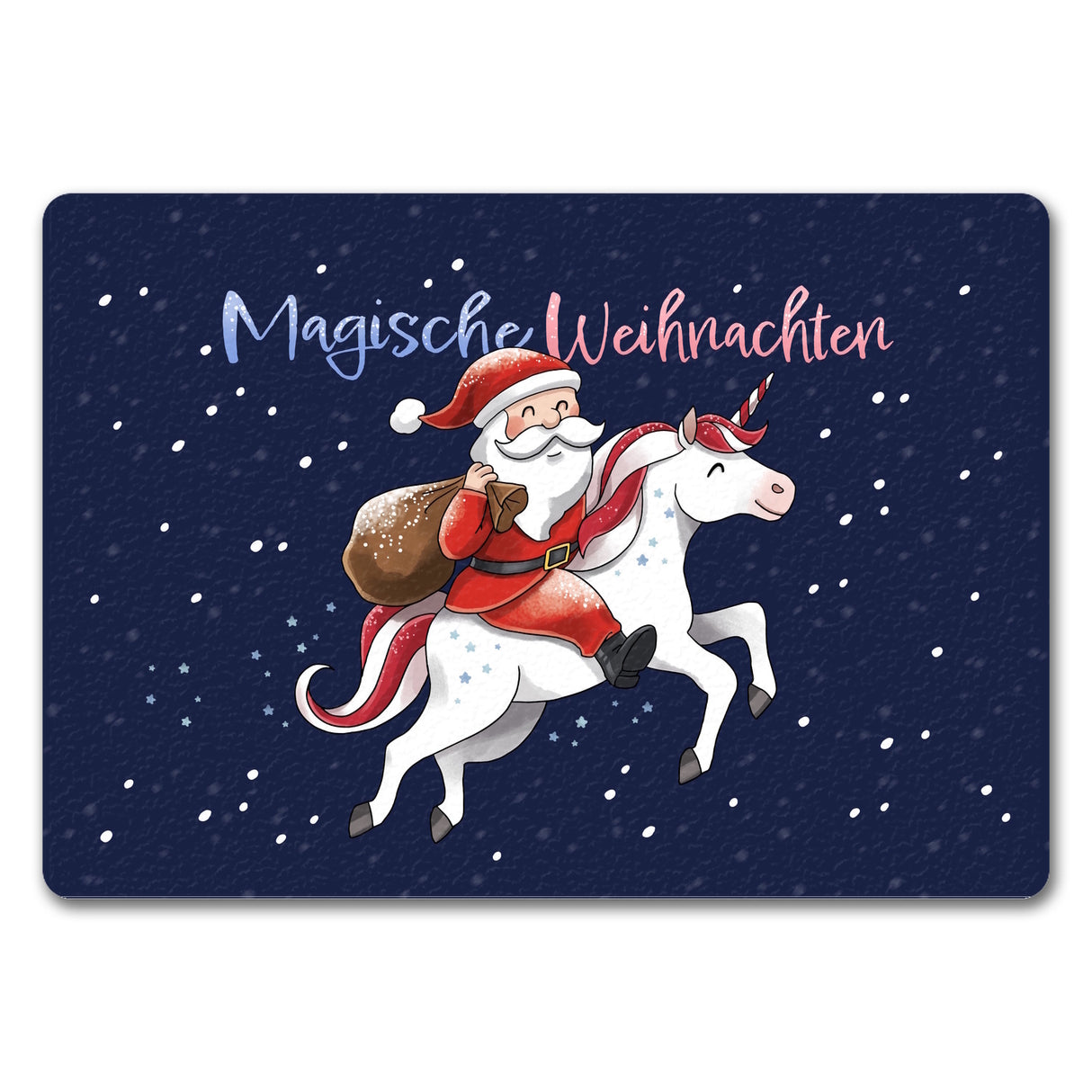 Weihnachtsmann auf Einhorn Fußmatte in 35x50 cm mit Spruch Magische Weihnachten