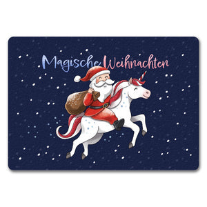 Weihnachtsmann auf Einhorn Fußmatte in 35x50 cm mit Spruch Magische Weihnachten