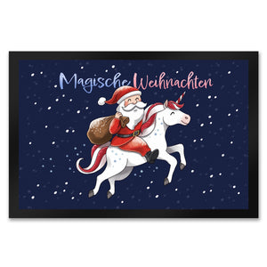 Weihnachtsmann auf Einhorn Fußmatte in 35x50 cm mit Spruch Magische Weihnachten