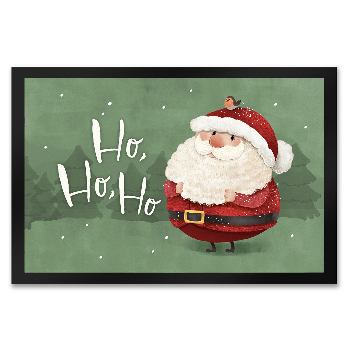 Weihnachtsmann mit Rotkehlchen Fußmatte in 35x50 cm mit Spruch Ho Ho Ho