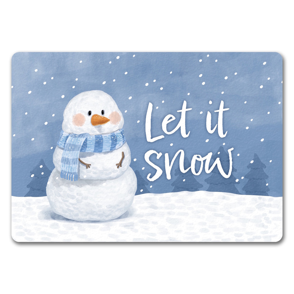 Schneemann im Wintersturm Fußmatte in 35x50 cm mit Spruch Let it snow