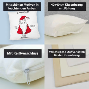 Weihnachtsmann am Naschen Kissen mit Spruch Erwischt