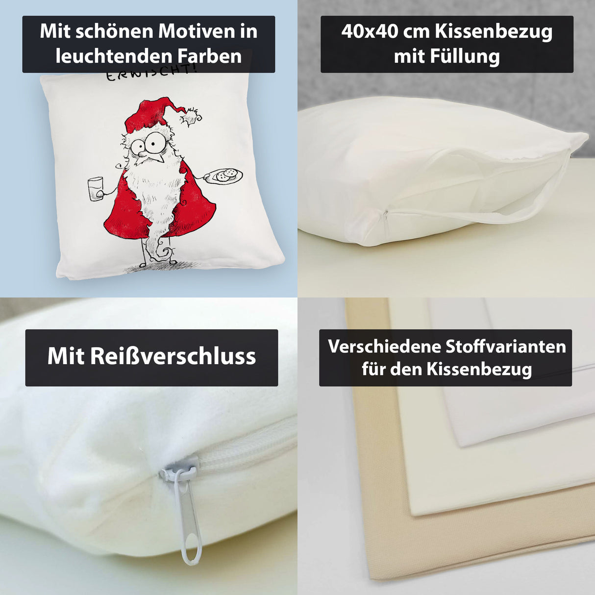 Weihnachtsmann am Naschen Kissen mit Spruch Erwischt