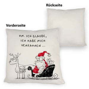 Weihnachtsmann am Naschen Kissen mit Spruch Erwischt