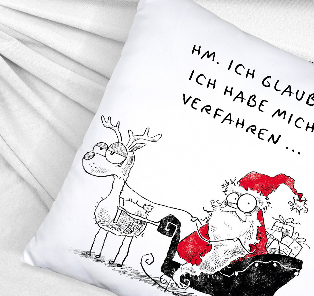 Weihnachtsmann am Naschen Kissen mit Spruch Erwischt