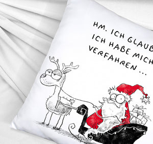 Weihnachtsmann am Naschen Kissen mit Spruch Erwischt