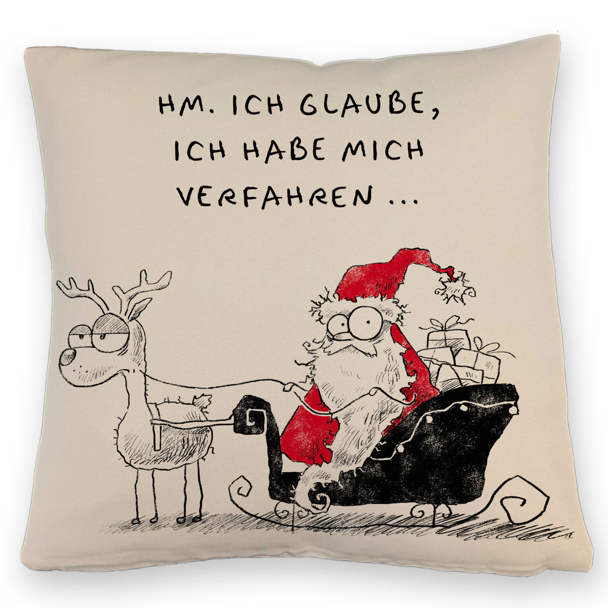 Weihnachtsmann am Naschen Kissen mit Spruch Erwischt