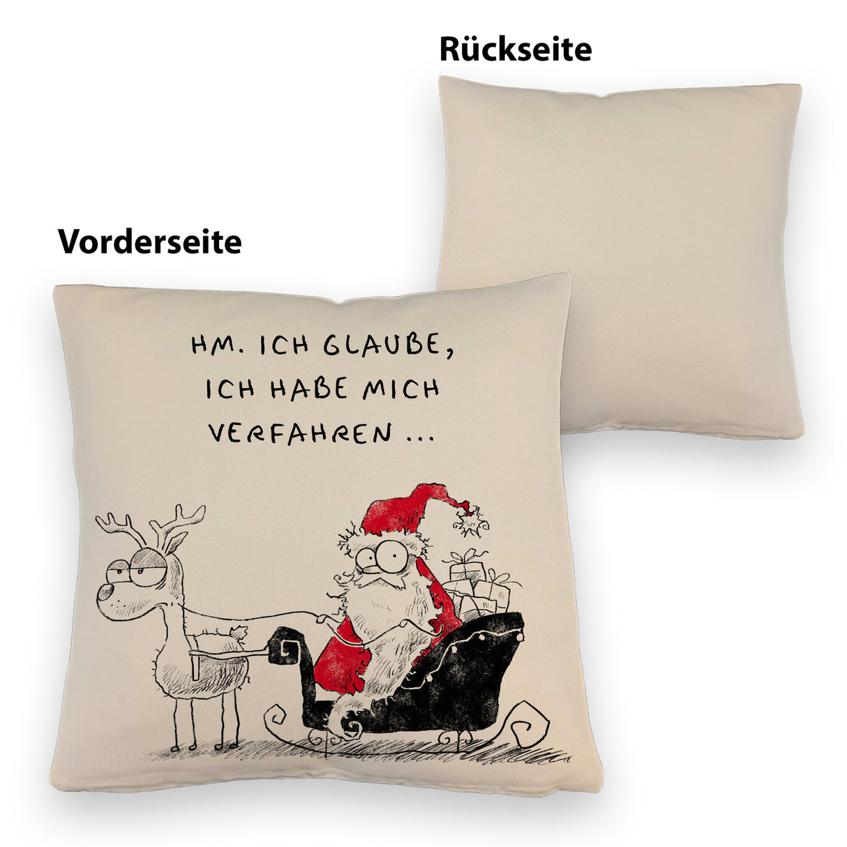 Weihnachtsmann am Naschen Kissen mit Spruch Erwischt