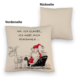 Weihnachtsmann am Naschen Kissen mit Spruch Erwischt