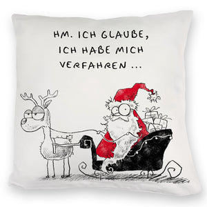Weihnachtsmann am Naschen Kissen mit Spruch Erwischt