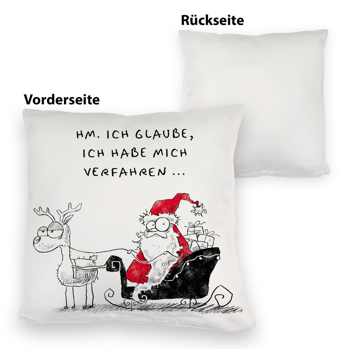 Weihnachtsmann am Naschen Kissen mit Spruch Erwischt