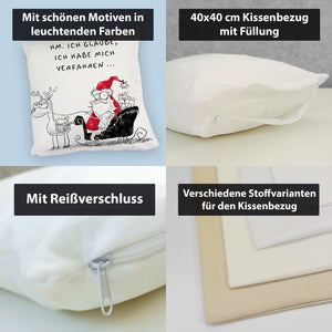 Weihnachtsmann am Naschen Kissen mit Spruch Erwischt