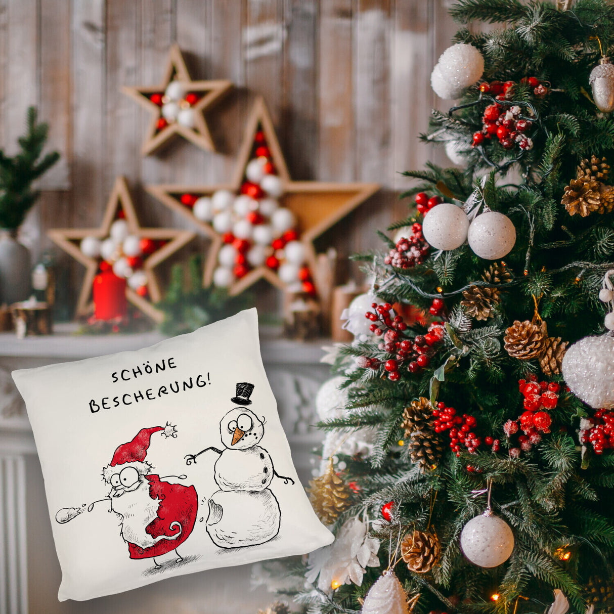 Weihnachtsmann am Naschen Kissen mit Spruch Erwischt