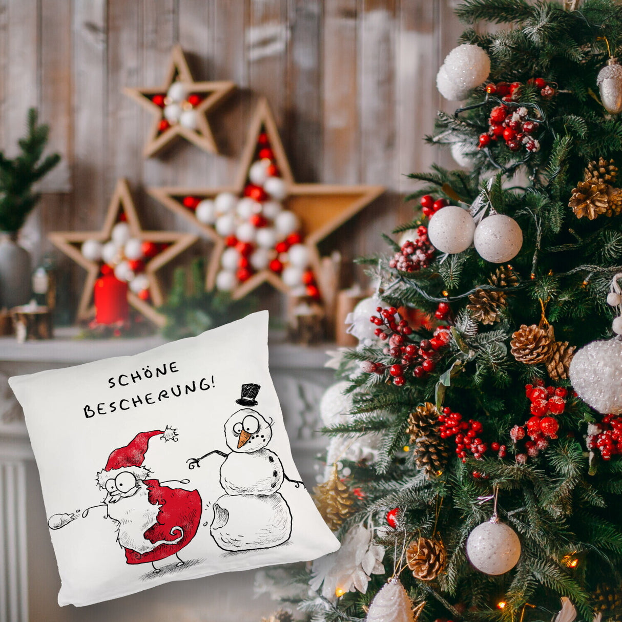 Weihnachtsmann am Naschen Kissen mit Spruch Erwischt