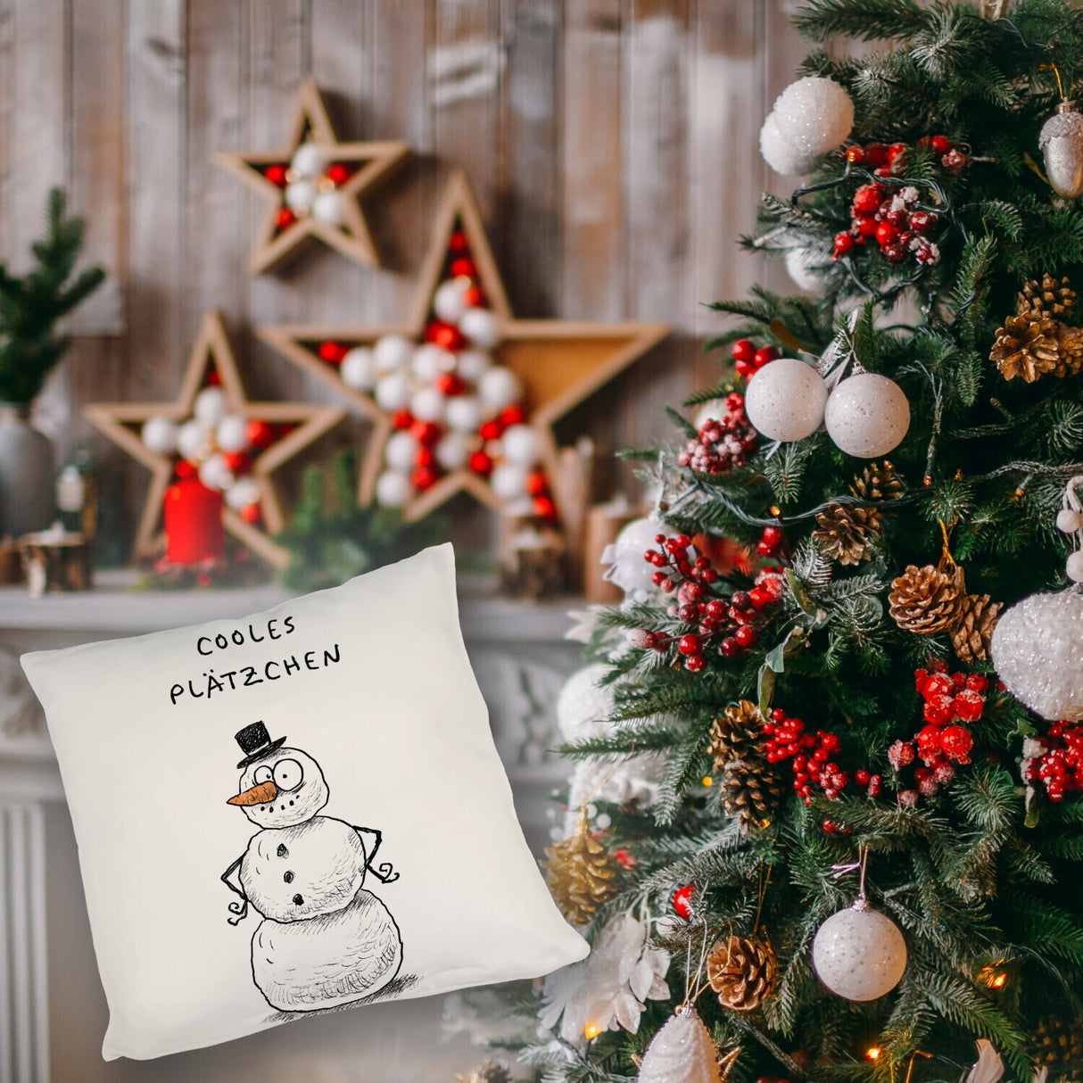 Weihnachtsmann am Naschen Kissen mit Spruch Erwischt