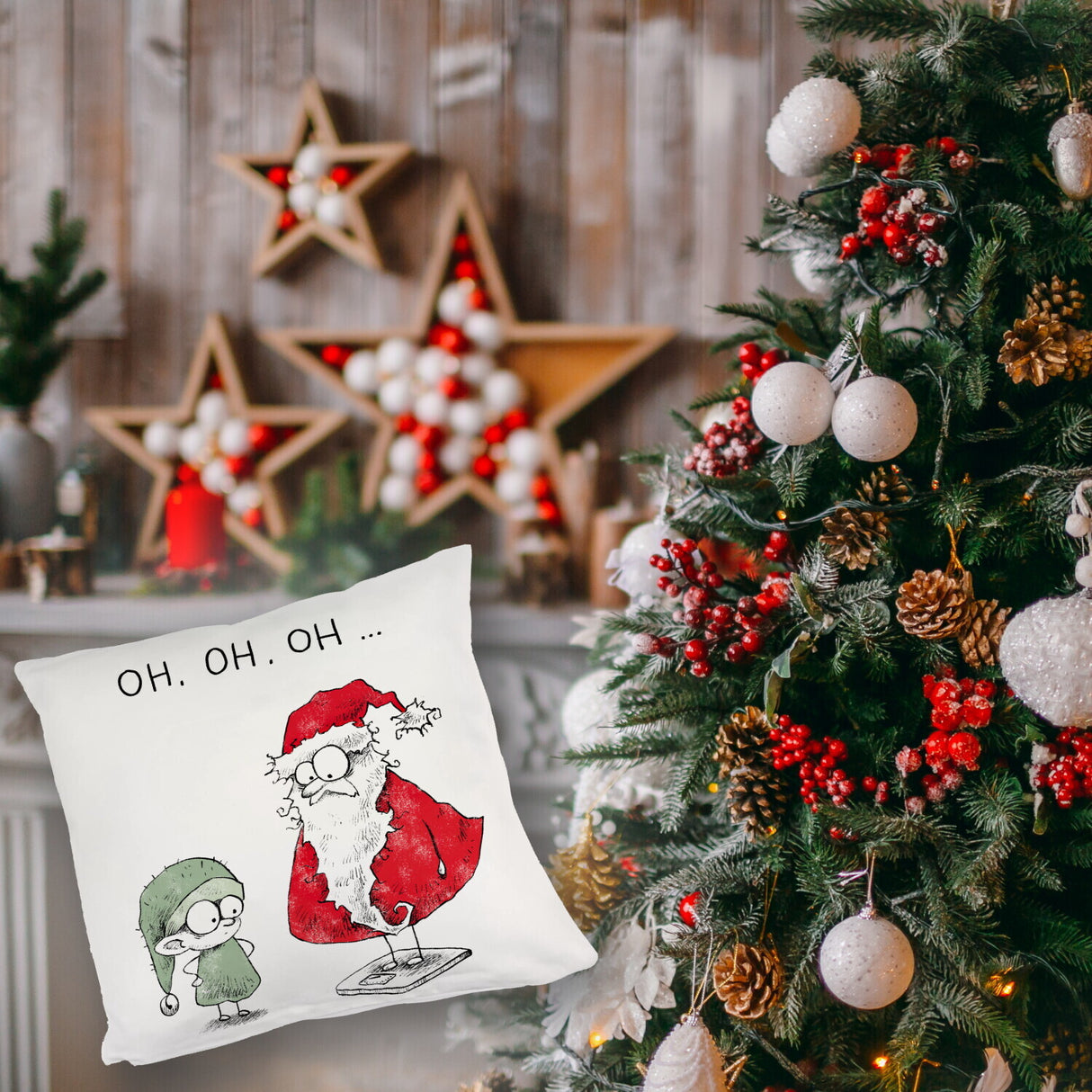 Weihnachtsmann am Naschen Kissen mit Spruch Erwischt