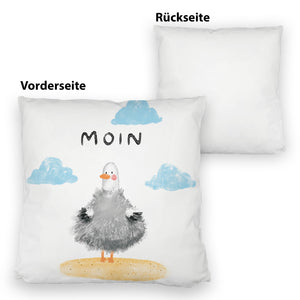 Möwe Kissen mit Spruch Moin