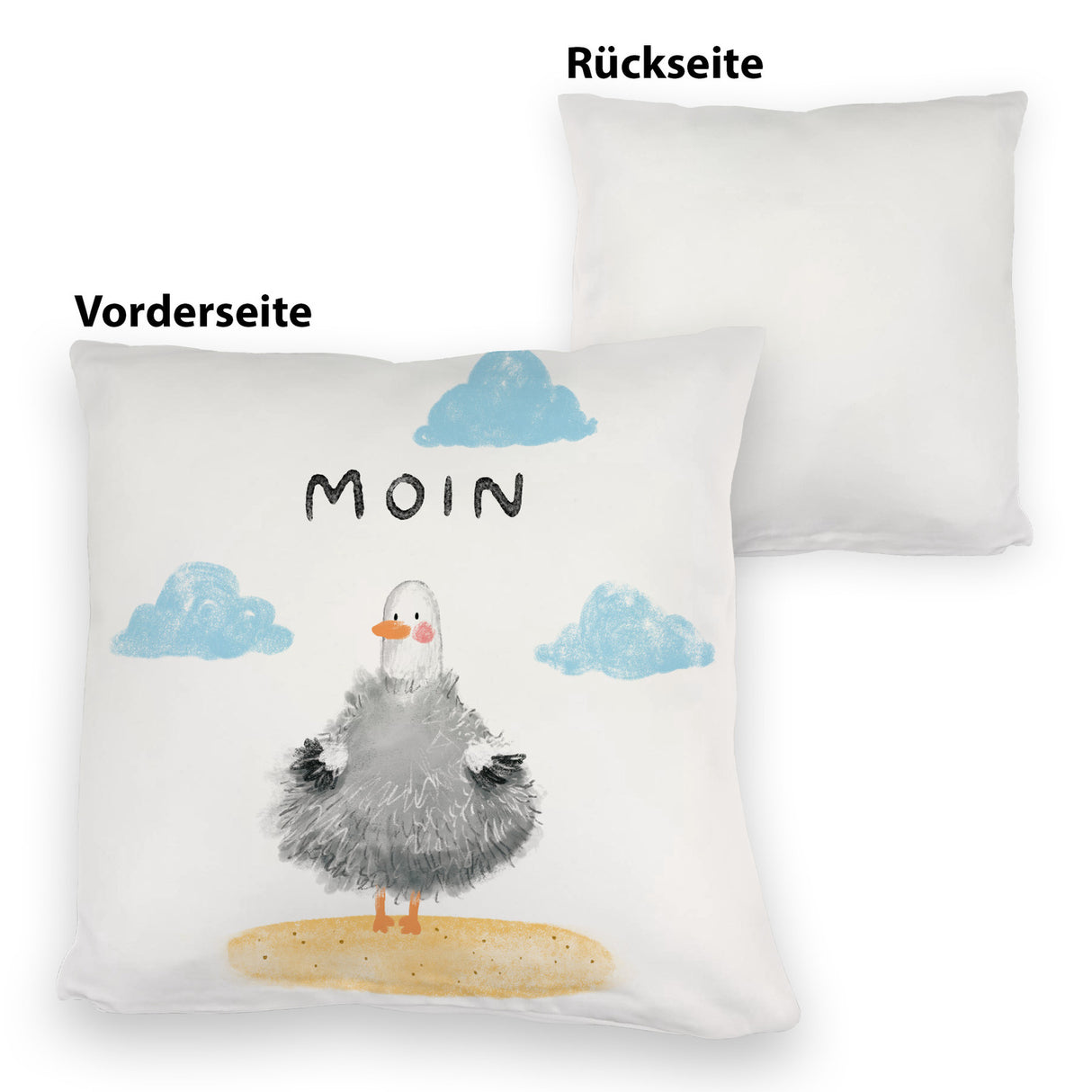 Möwe Kissen mit Spruch Moin