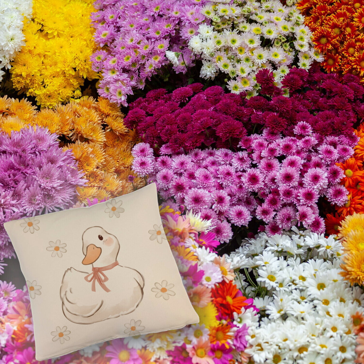 Ente mit Blumen Kissen