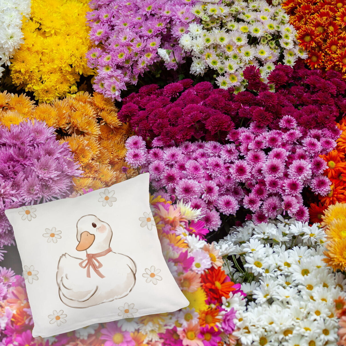 Ente mit Blumen Kissen