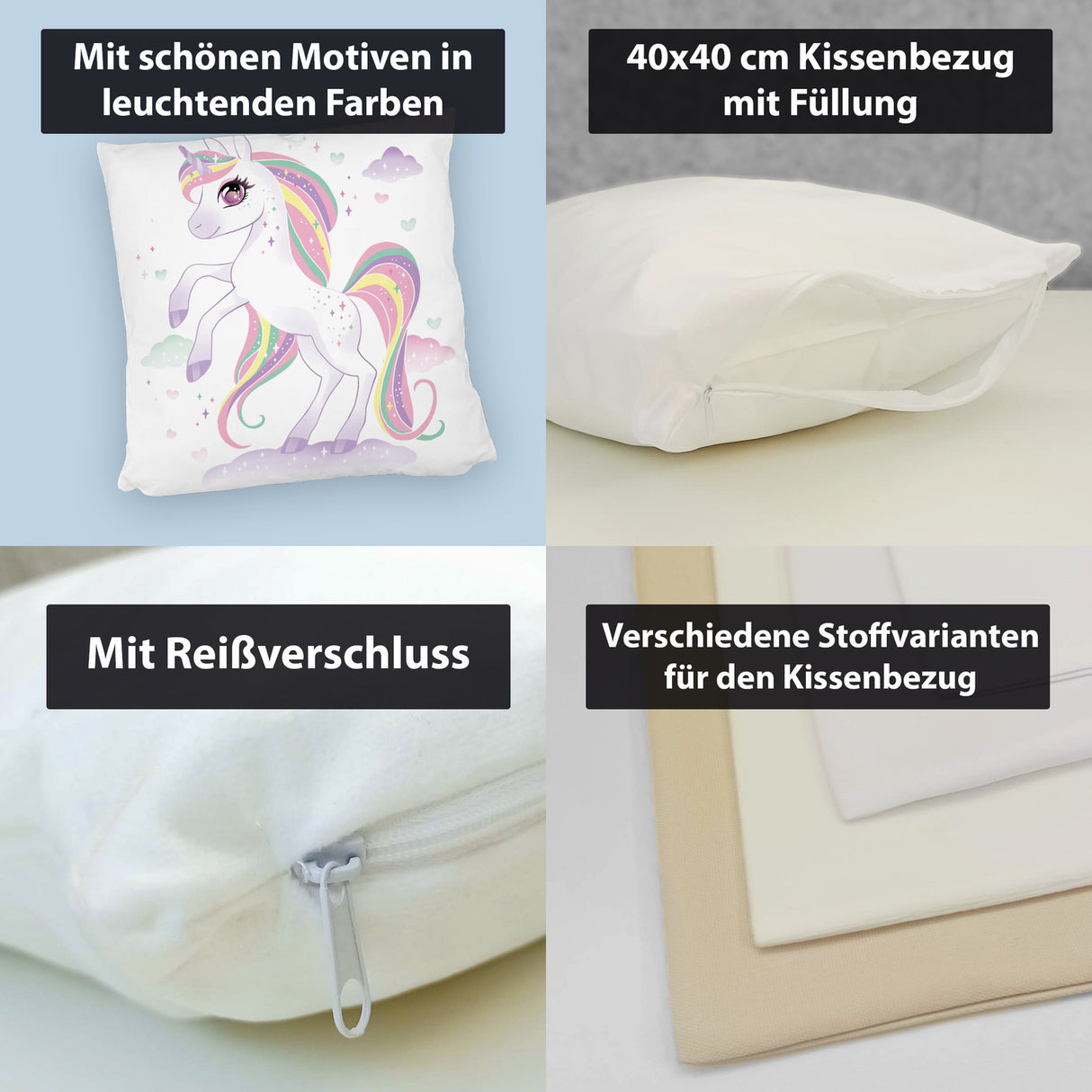 Einhorn Kissen mit Spruch Magisch wild und frei