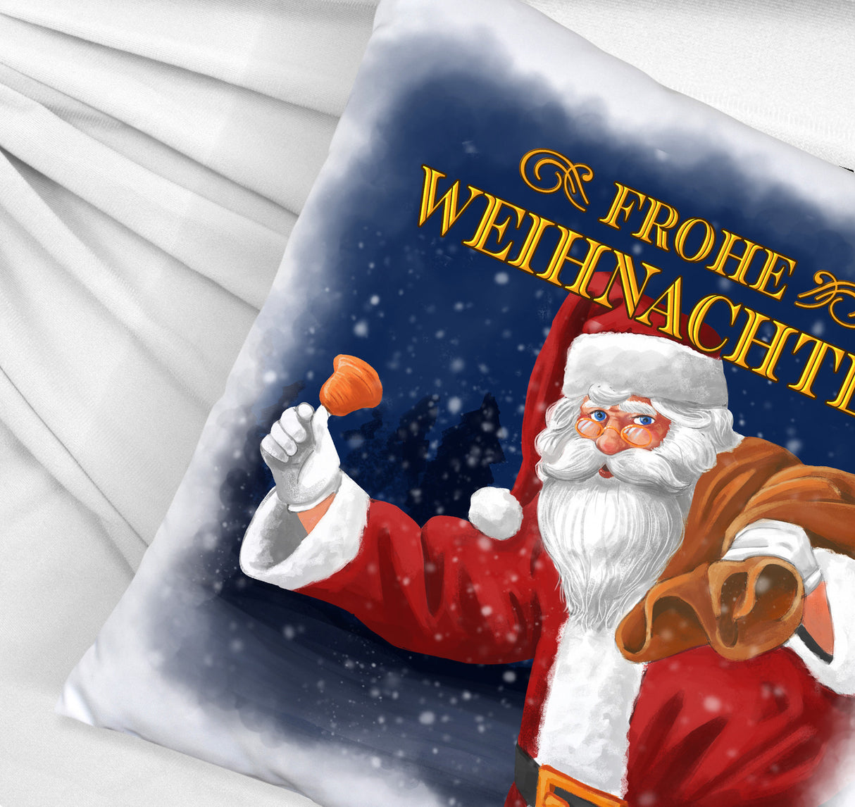 Traditioneller Weihnachtsmann Kissen mit Spruch Frohe Weihnachten