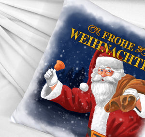 Traditioneller Weihnachtsmann Kissen mit Spruch Frohe Weihnachten